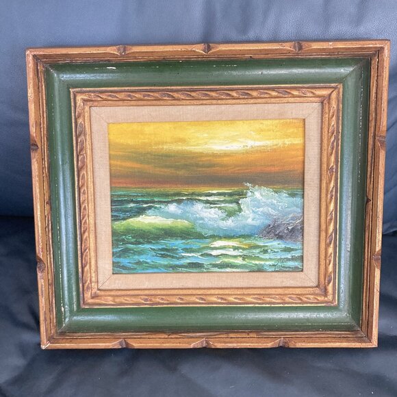 Vintage Painting Seascape Moody Tones Great Light Rustic Chunky Frame Signed - Picture 1 of 16